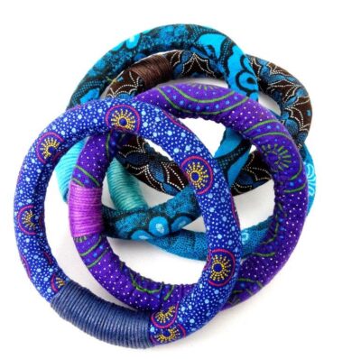 purple and blue textile bangles